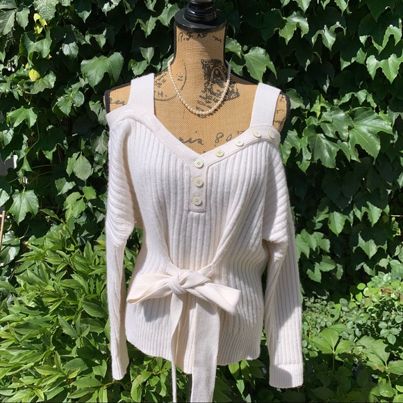 10 CROSBY DEREK LAM Ivory Wool/Cashmere Cold Shoulder Sweater, S - Picture 1 of 14